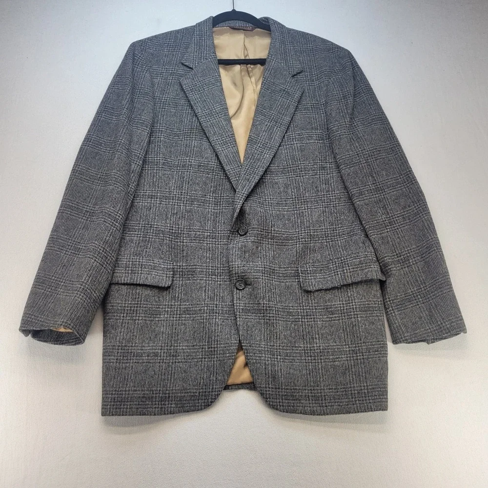 Nordstrom Sport Coat Mens Gray Glen Plaid 100% Camel Hair Blazer USA Made
